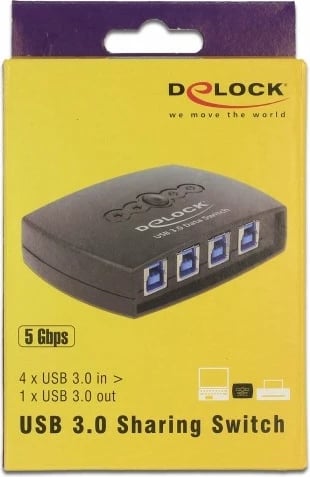 Switch USB DeLOCK 87724, 4 porte, USB 3.0, plastikë, zi