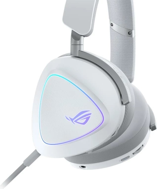 Headset gaming, Asus ROG Delta II 90YH03W0-BHUA10, tri-mode wireless 2.4 GHz Bluetooth 3.5 mm, drajvera 50 mm titan, mikrofon boom Superwideband, deri 110 orë bateri, e bardhë