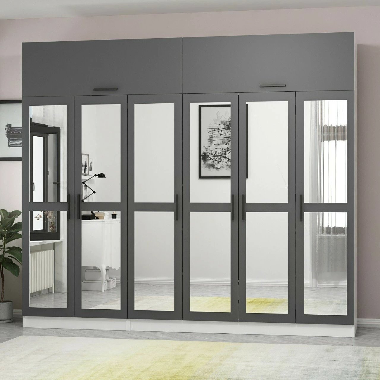 Dollap garderobe Skye Decor, antracit dhe i bardhë, 270x235x52cm, 11 pjesë