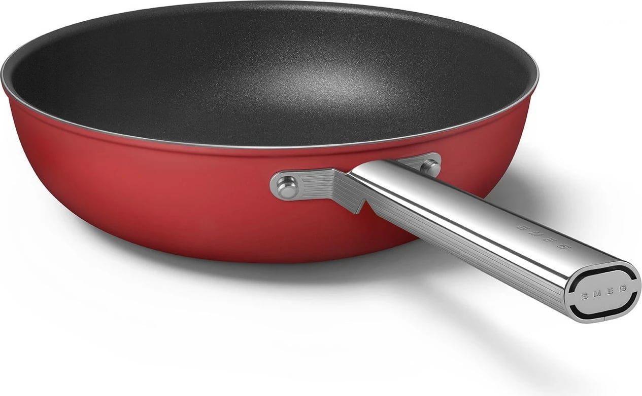 Wok SMEG CKFW3001RDM 30cm, 5.2L, alumini, dorezë inoksi, e kuqe