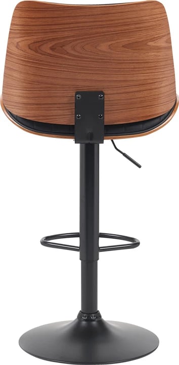 Karrige për bar Amani, lëkurë PU e zezë, bazë e zezë, 50.5x54x87.5-107.5cm