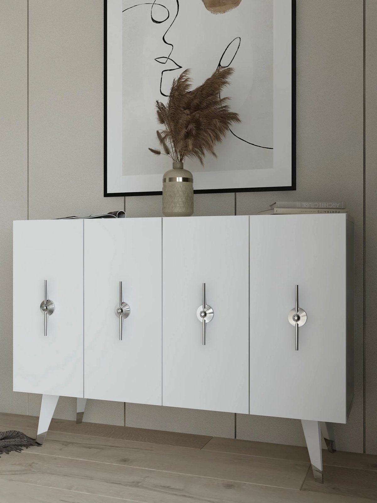 Konsol Skye Decor, ngjyrë argjendi dhe e bardhë, Quart Ramada