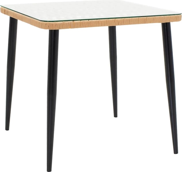 Tavolinë me karrige Naoki V set prej 5 copash rattan pe ngjyrë natyrale dhe metal i zi 80x80x78cm