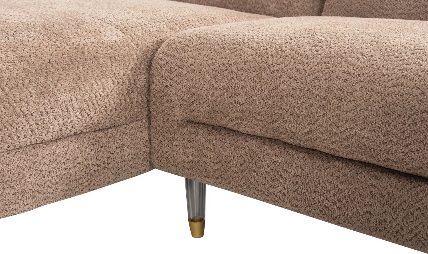 Divan qoshe i kthyeshëm FLYER FH6072.01, pëlhurë kafe, këmbë të larta metalike, 285x86-172x74H cm