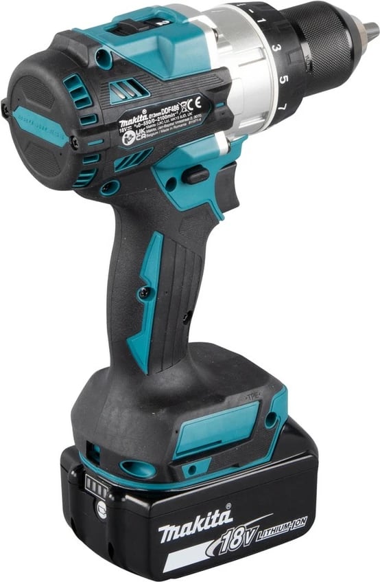Makineri shpimi Makita DDF486RTJ, 18V, 2 shpejtësi, pistol grip, zi/blu