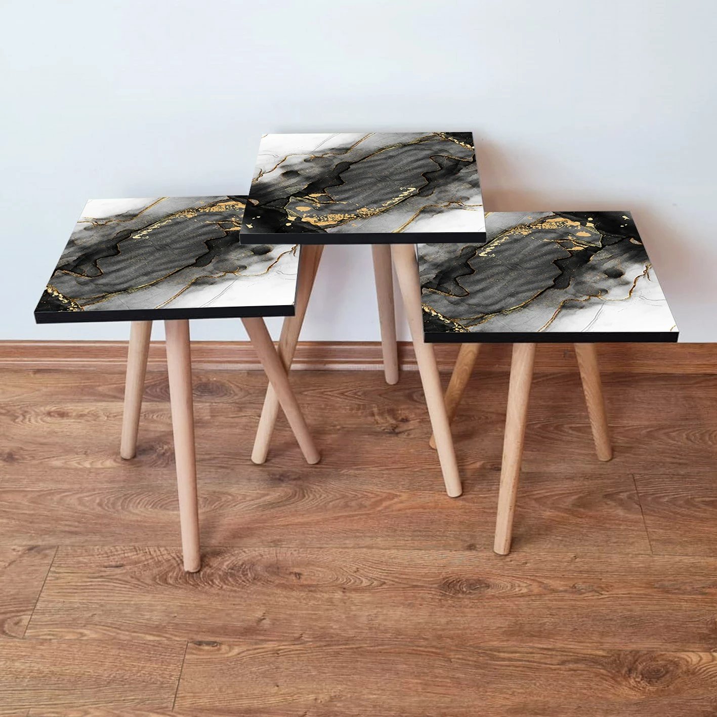 Set tavolinash ndihmëse, 3 copë, Skye Decor, 3Shp391, e zezë