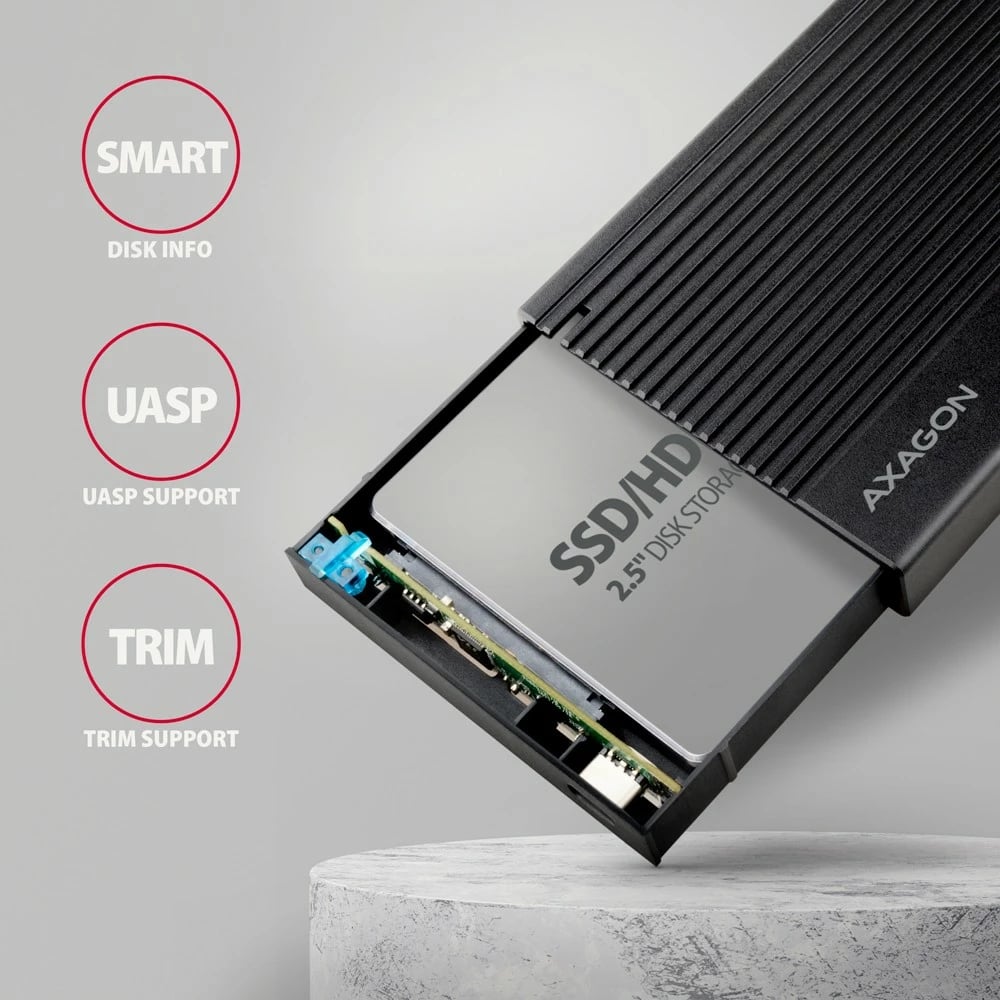 Kasë e jashtme AXAGON EE25-GTR për SSD/HDD 2.5", USB 3.2 Gen 2, e zezë