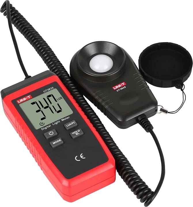 Matës drite, UNI-T UT383S, 0–199,900 Lux, Lux/Fc, sondë e ndarë, auto-range, e kuqe-gri