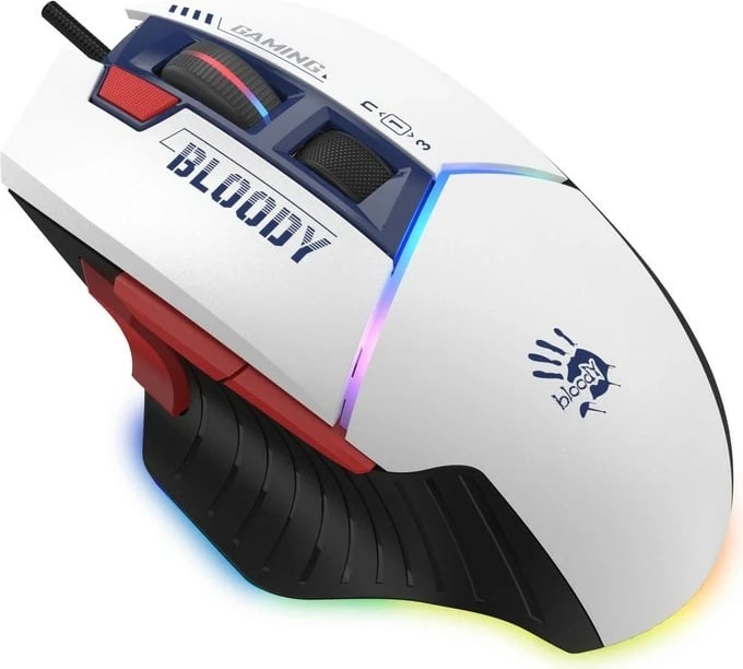 Maus gaming A4 Tech Bloody W95 Max, me tela, RGB, i bardhë/blu/kuq