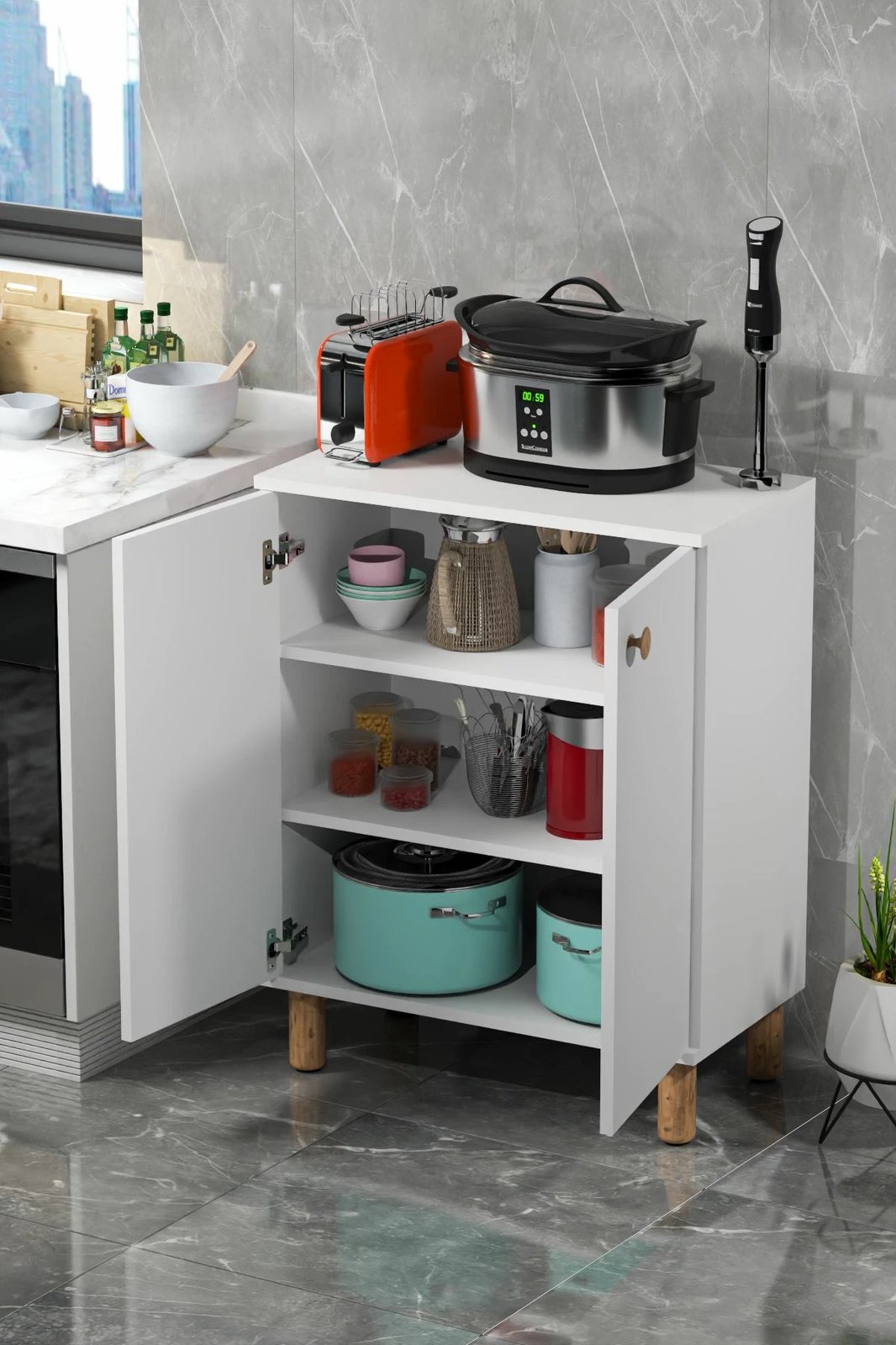 Dollap multifunksional Skye Decor, Toriva W, ngjyrë Atlantic Pine dhe e bardhë