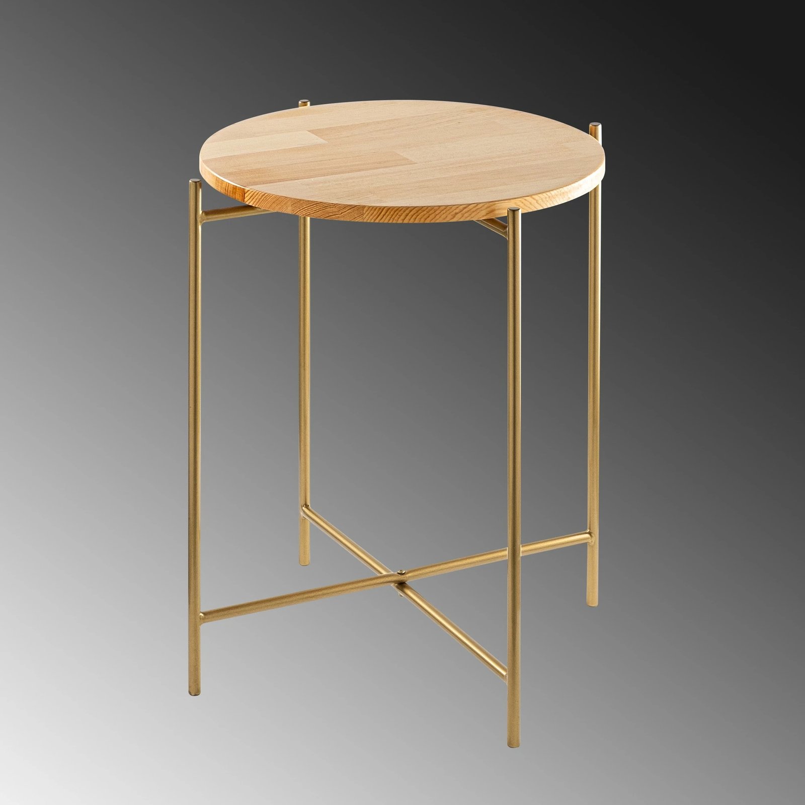 Tavolinë e ulët Hanah Home, SHB-004-A, ngjyrë ari dhe natyrale, 46x56x46 cm