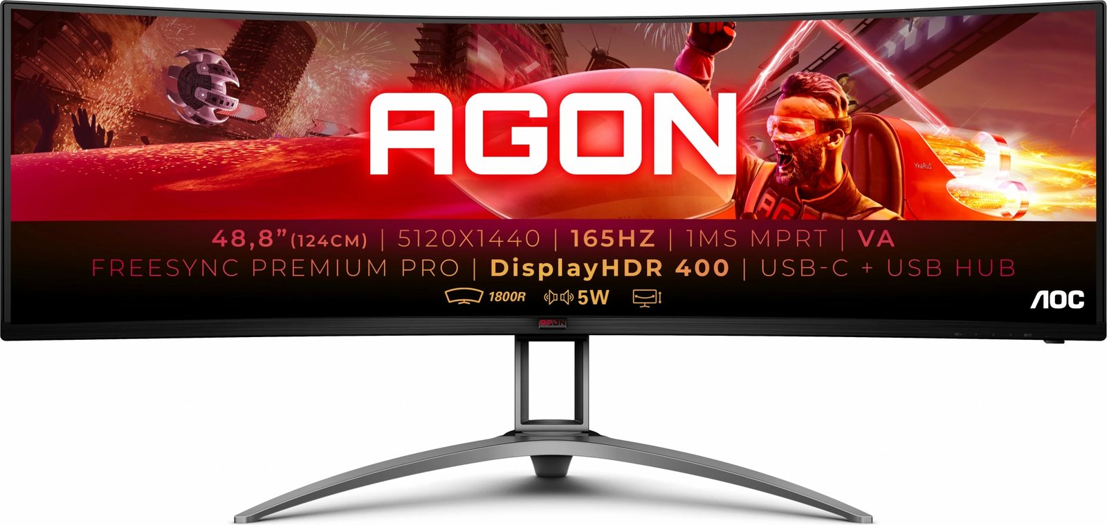 Monitor AOC AG493UCX2 49 inç, 5120x1440, 165Hz, FreeSync Premium Pro, LED, i zi