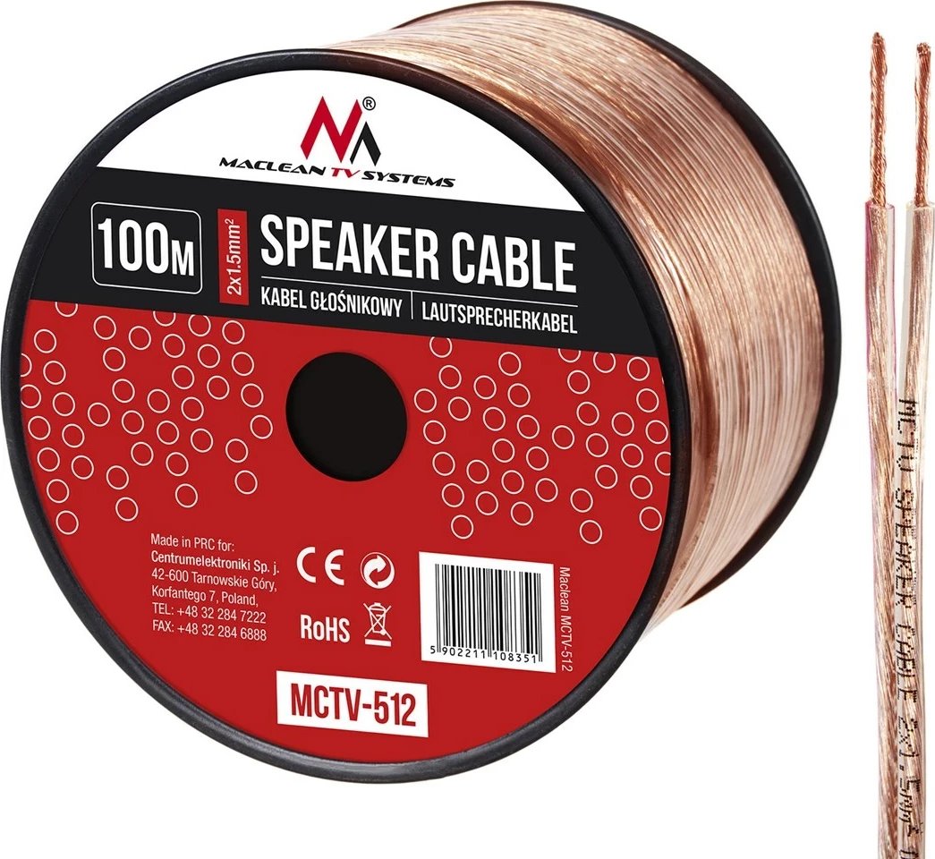 Kabllo altoparlanti Maclean MCTV-512, 100m, Bakër