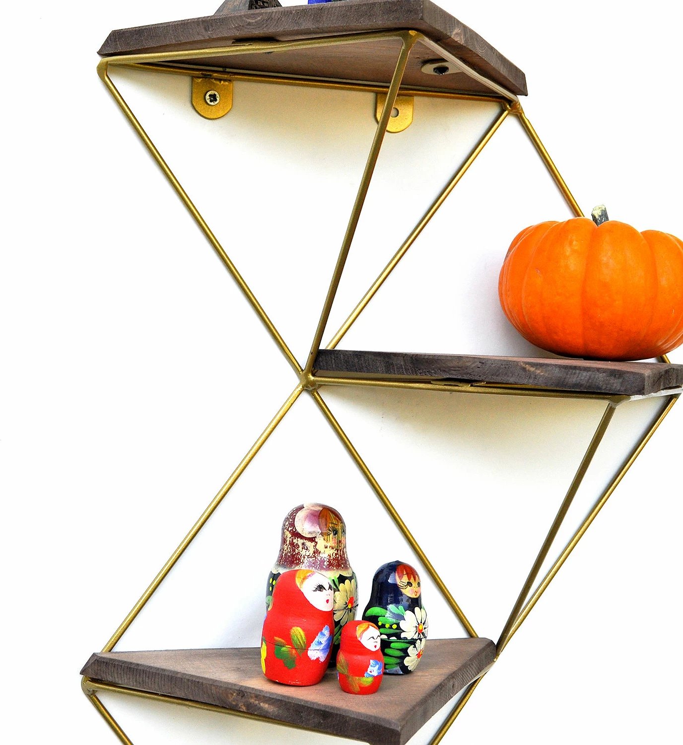 Raft dekorativ prej druri për mur, ngjyrë arre dhe ari, Hanah Home, Wr076