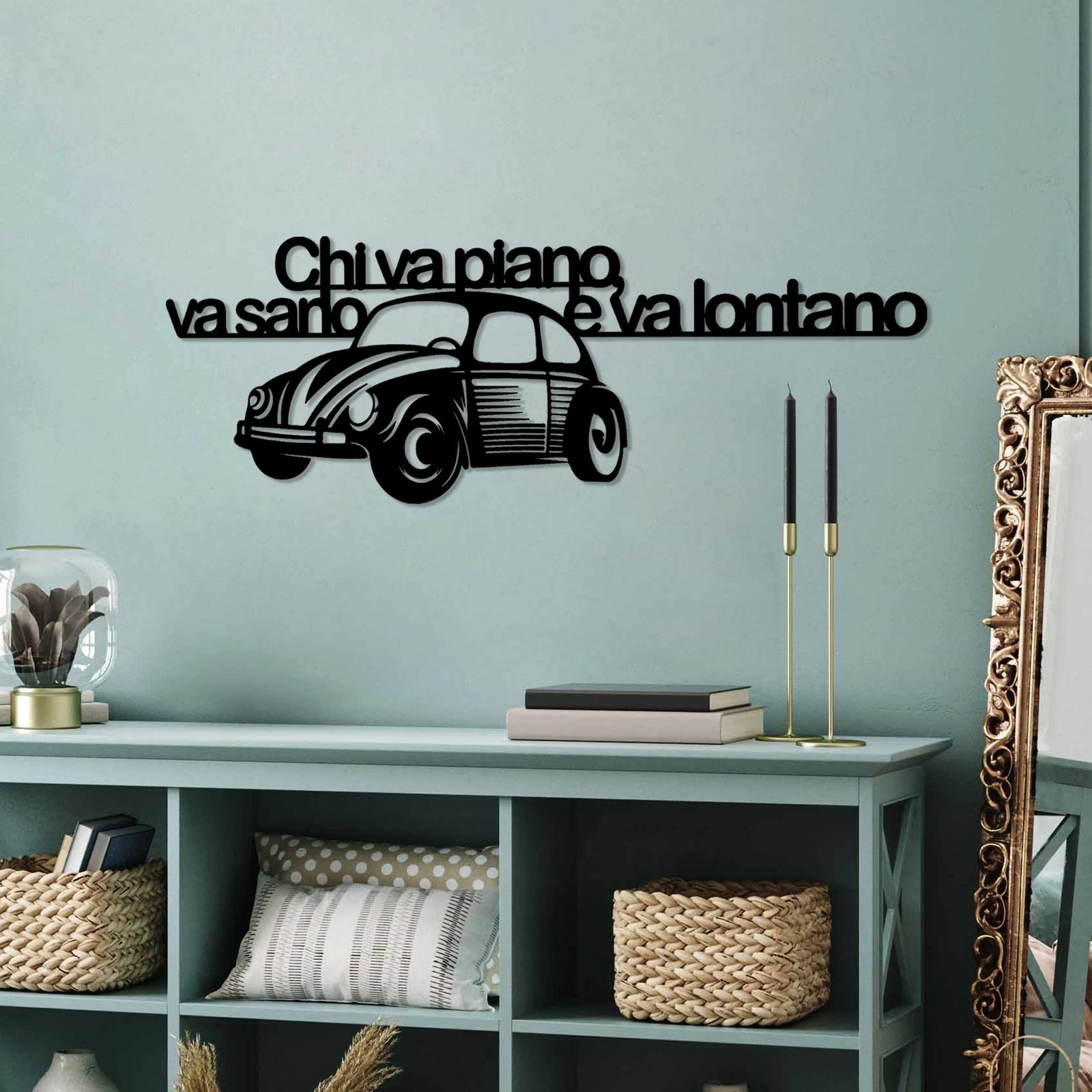 Aksesor dekorativ metalik për mur, Wallity Lontano 3, ngjyrë e zezë, 60x20cm