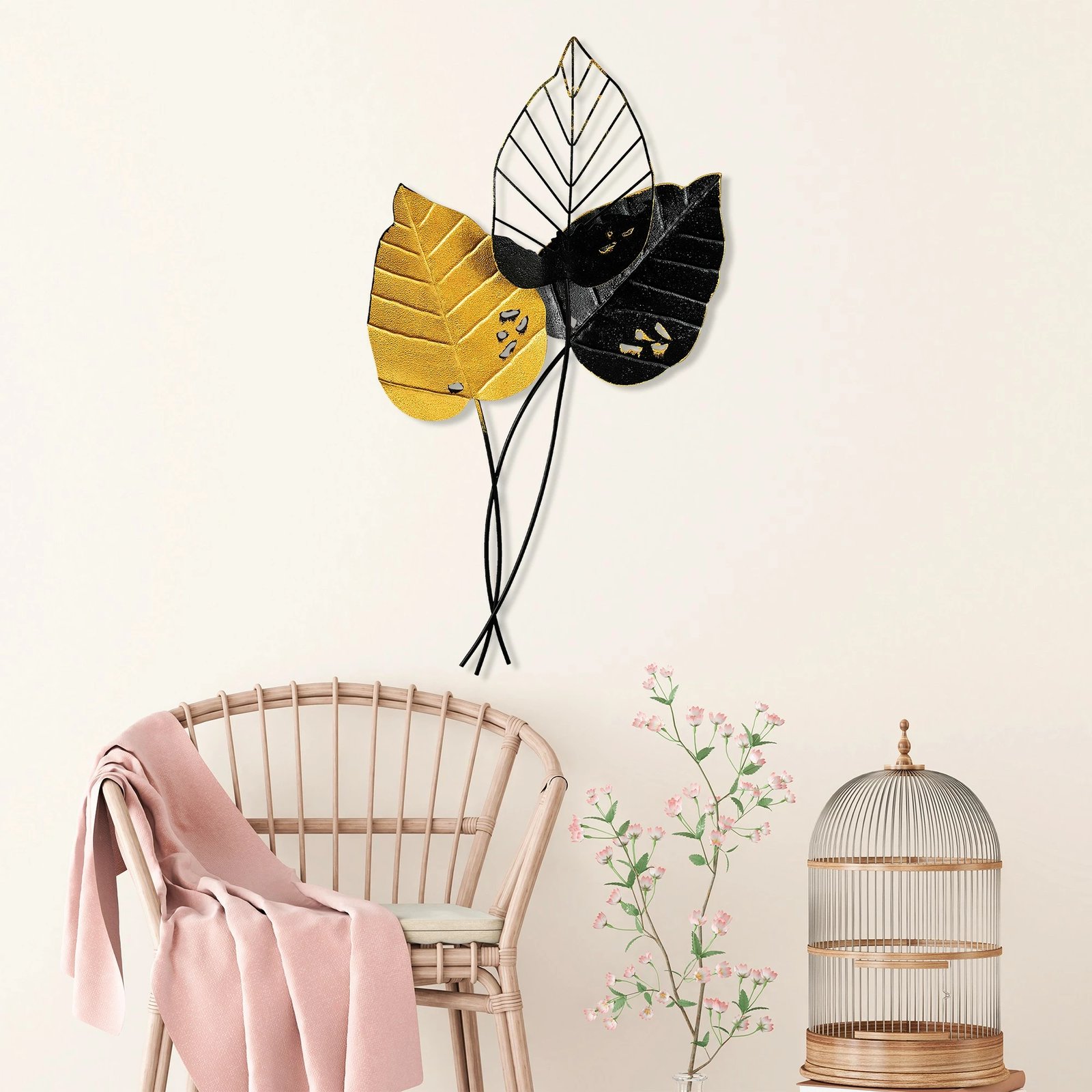 Aksesor dekorativ metalik për mur, Wallity, Fall 2, verdhë dhe e zezë, 45x85cm