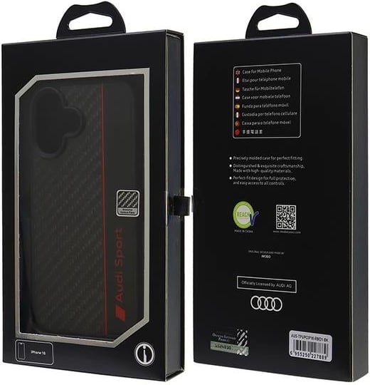 Mbështjellës Audi Carbon Fiber Stripe për iPhone 16 6.1", i zi