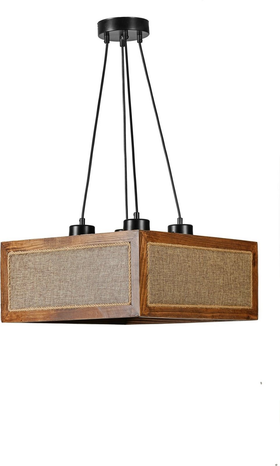 Llambë tavani Opviq, dru bredhi, kapak pëlhure natyrale, ratan, arre, e zezë, 41x41x70cm