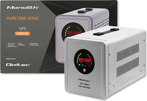 UPS Qoltec 1000VA 700W Pure Sine Wave, Gri UPS Qoltec 1000VA 700W Pure Sine Wave, Gri