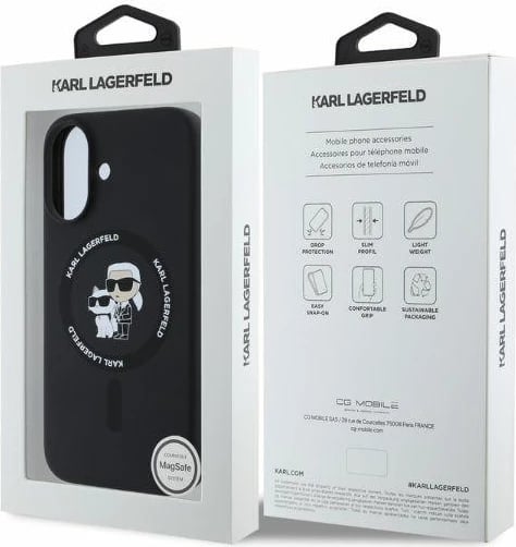 Mbështjellës Karl Lagerfeld Silicone Karl&Choupette Heads Ring MagSafe për iPhone 16, i zi