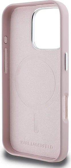 Mbështjellës Karl Lagerfeld FW Metal Plate MagSafe për iPhone 16 Pro, Rozë