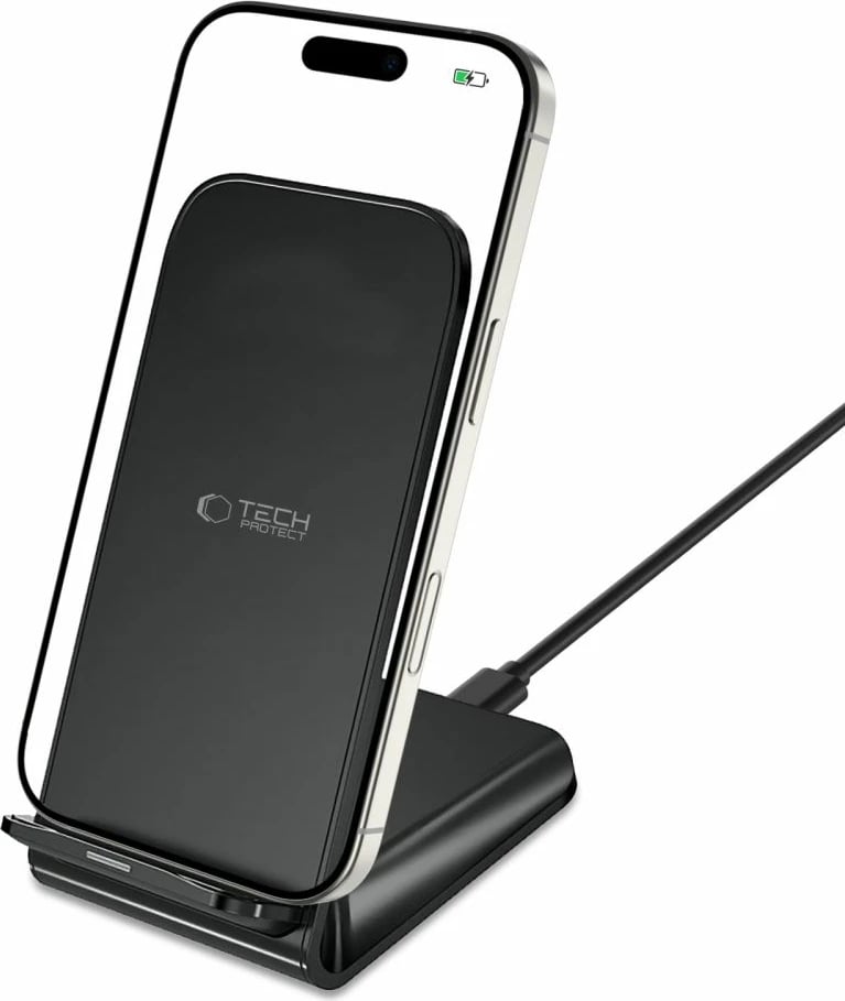 Karikues pa tela me stand, Tech-Protect QI15W-S2, 15W, USB-C, me kabllo USB-A/USB-C 50cm, zi