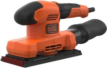 Sander orbital Black & Decker BEW220, 150W, 14000 RPM, port për nxjerrjen e pluhurit, ngjyrë e zezë dhe portokalli
