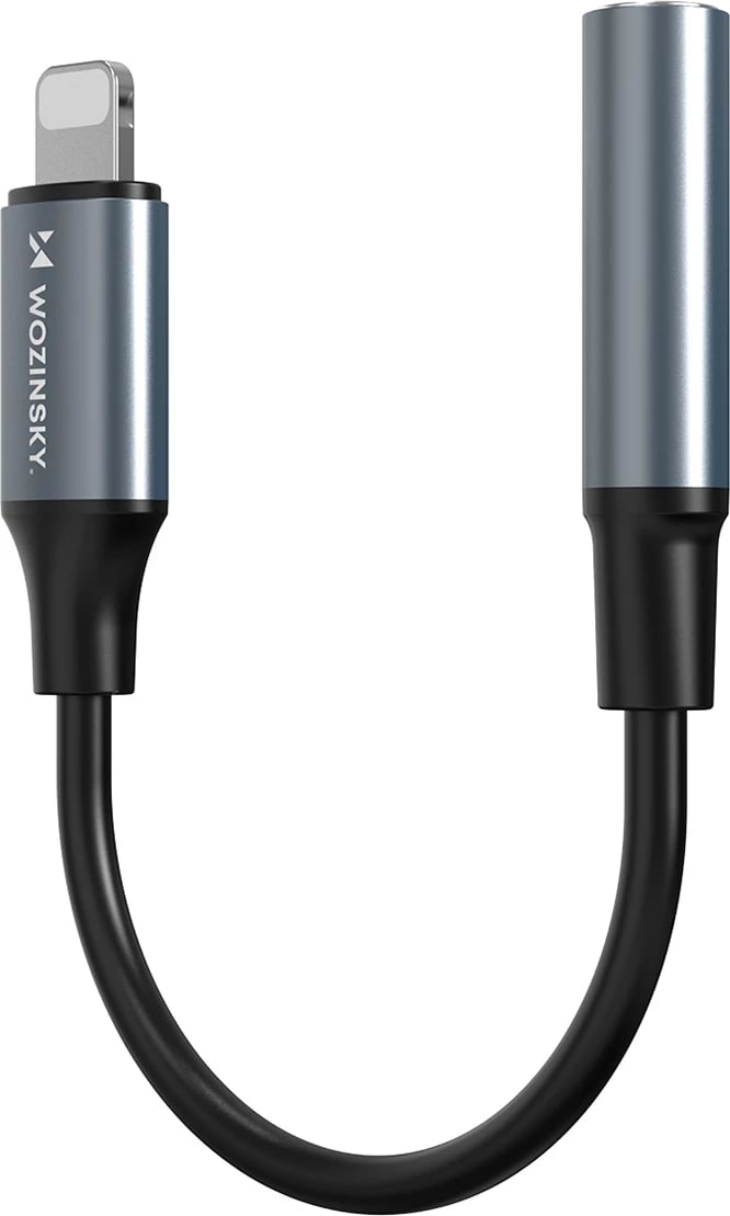 Adapter audio Lightning në 3.5 mm mini jack, Wozinsky, WALJ-01, alumini + TPE/nylon, HiFi, kompatibil me iPhone/iPad, zi