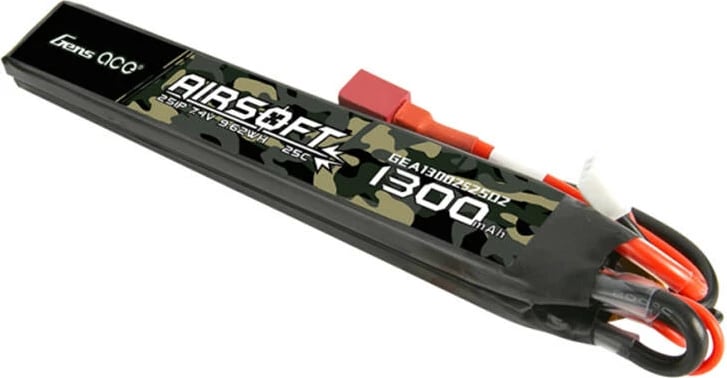 Bateri LiPo Gens ace GEA13002S25D2 për Airsoft, 1300mAh, 7.4V, 25C, T-plug, kamuflazh