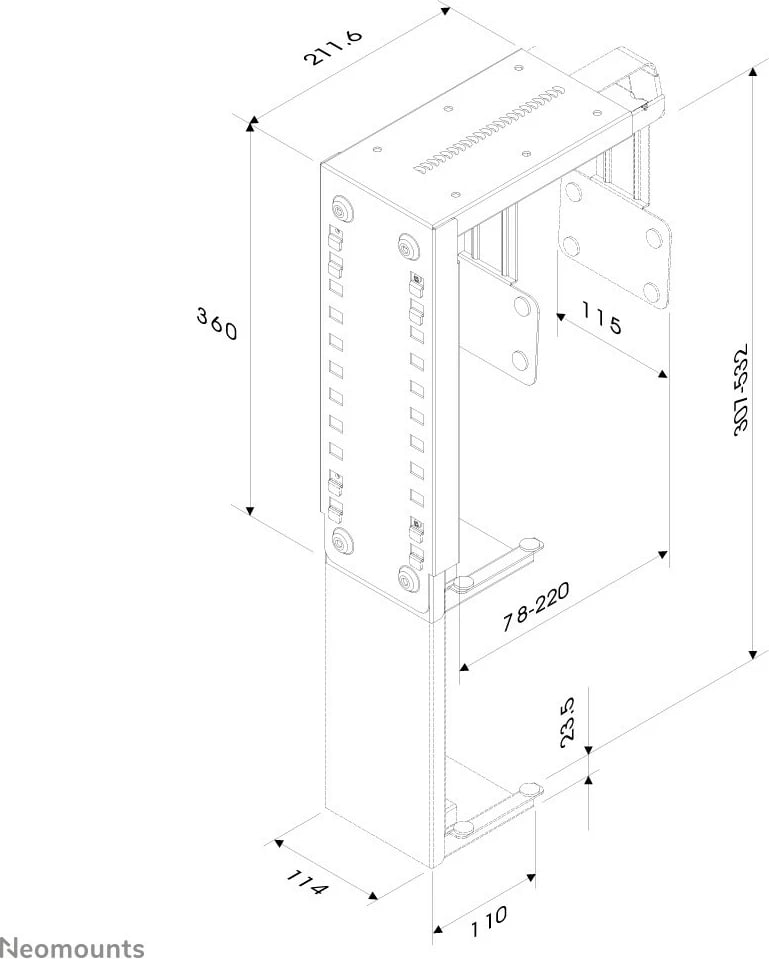 Mbajtëse CPU Neomounts Newstar CPU-D100SILVER, montim në tavolinë, çelik, argjend