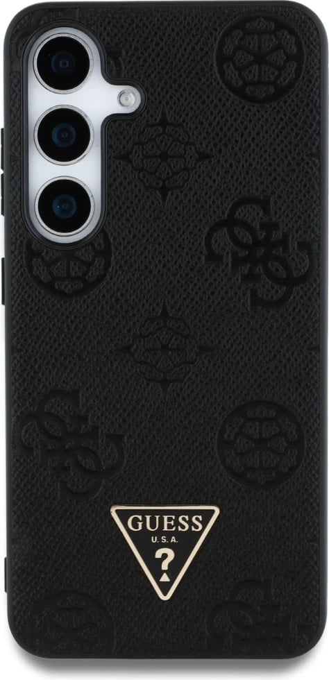 Mbështjellës Guess Grained Hot Stamp Peony Pattern Triangle Logo MagSafe për Samsung Galaxy S25, i zi Mbështjellës Guess Grained Hot Stamp Peony Pattern Triangle Logo MagSafe për Samsung Galaxy S25, i zi
