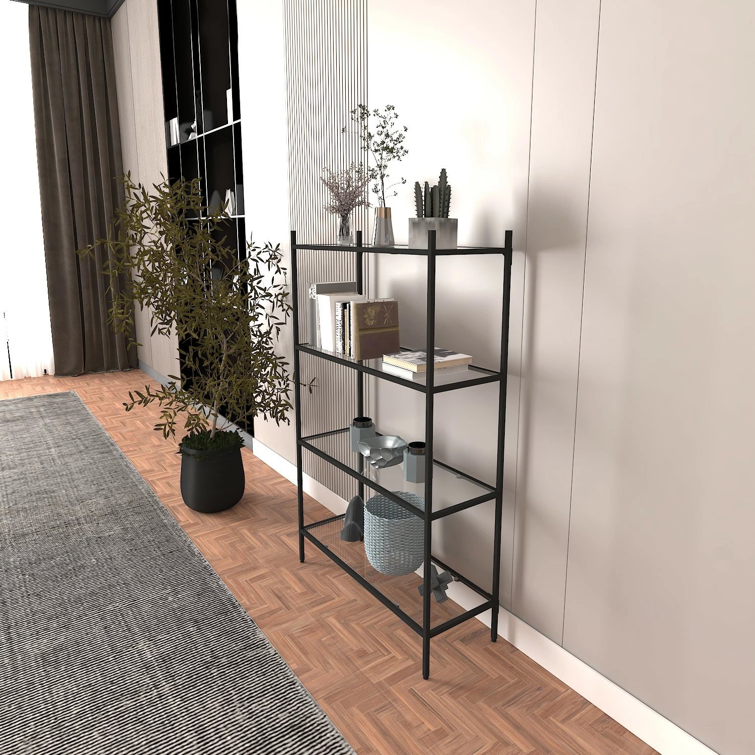 Raft librash Hanah Home Marta, ngjyrë e zezë, xham