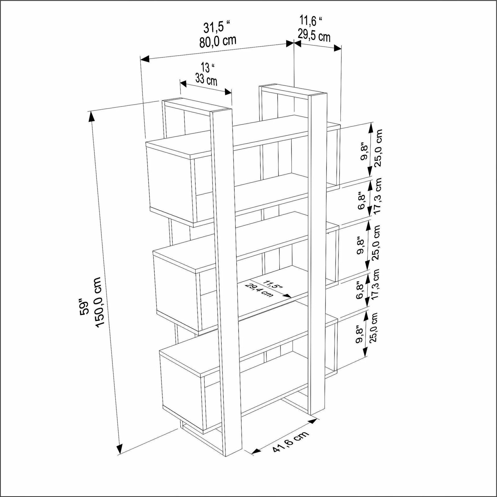 Raft librash Skye Decor, Reina, ngjyrë arre dhe e bardhë