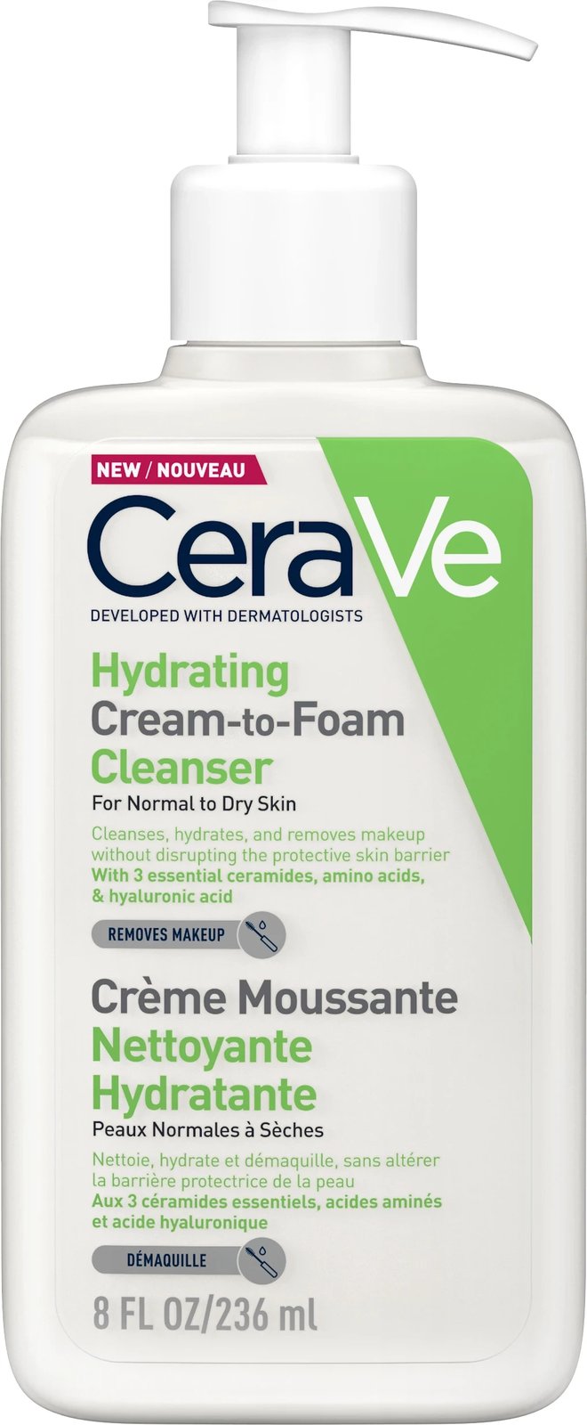 Krem & shkumë pastruese me hidratim CeraVe, për lëkurë normale dhe të thatë, 236ml