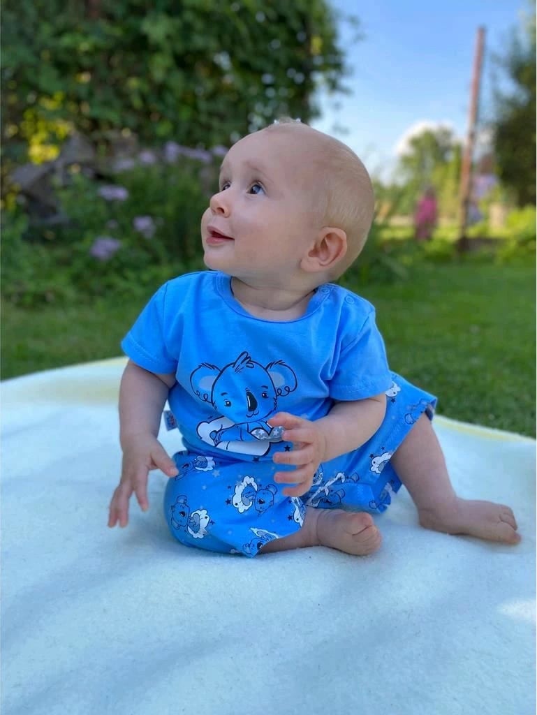 pizhama verore bebe, New Baby Dream, 100% pambuk, madhësia 62 (3-6 muaj), për djem, blu, set 2-pjesësh