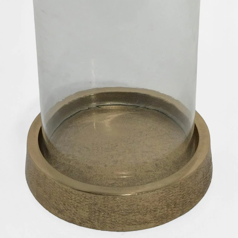 Mbajtës tealight, alumin dhe xham, ngjyrë ari, 16x16x22 cm