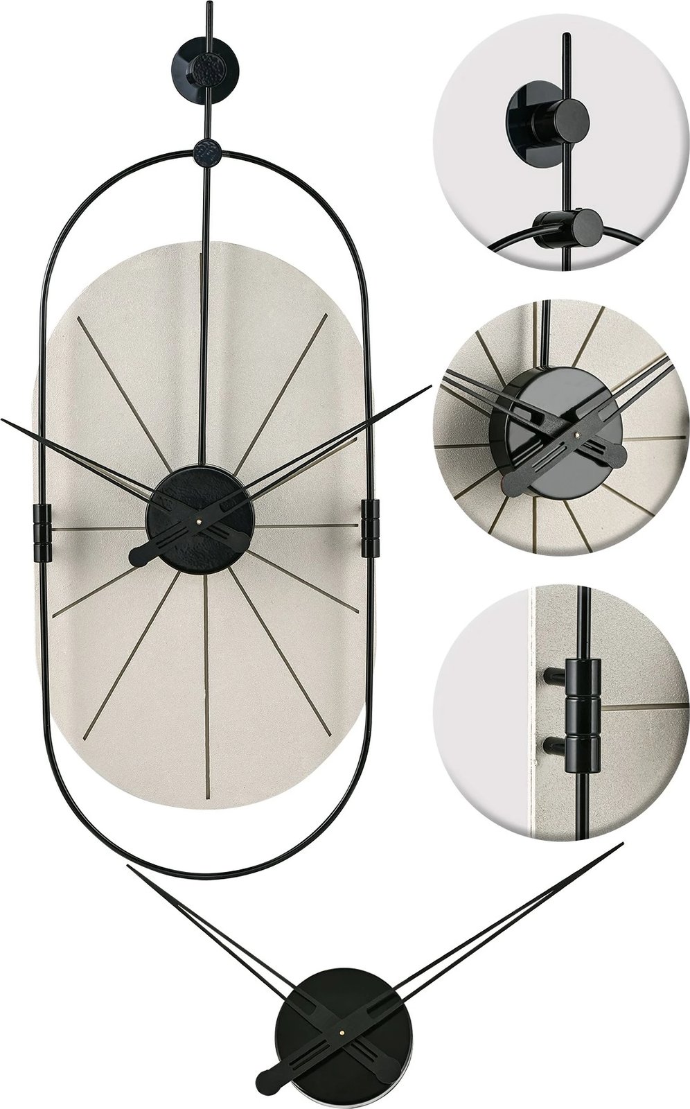 Orë muri dekorative metalike Wallity, e bardhë/zezë, 77x29cm