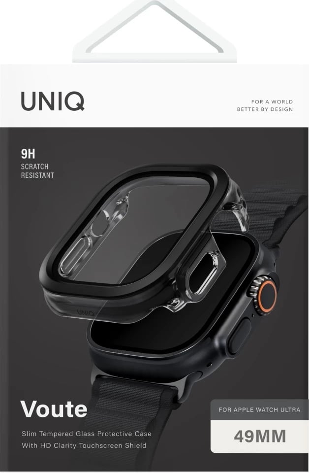 Mbështjellës UNIQ Voute për Apple Watch Ultra 49mm, xham i temperuar, zi