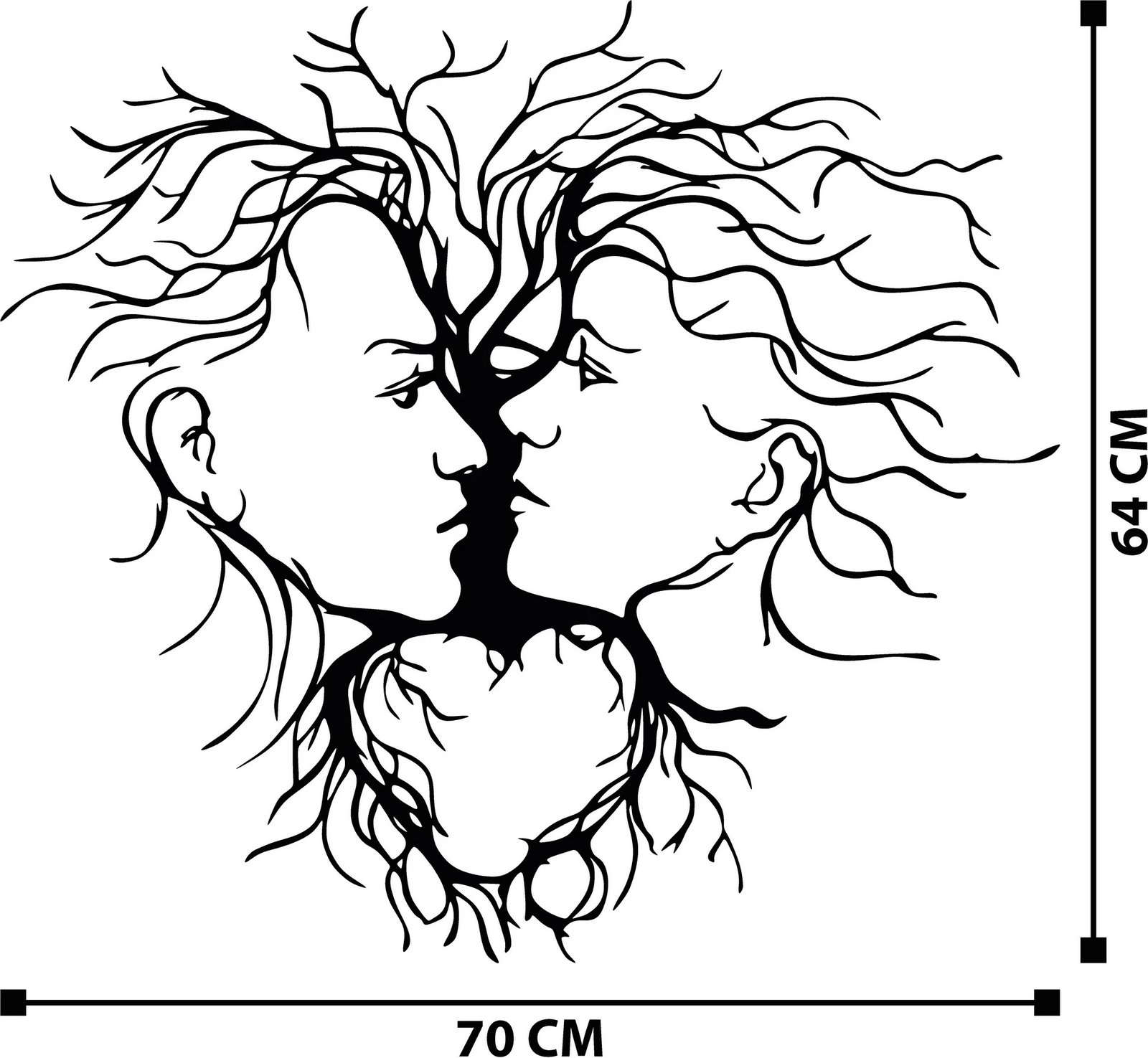 Aksesor dekorativ metalik për mur, Wallity Entrika, ngjyrë e zezë, 70x64cm