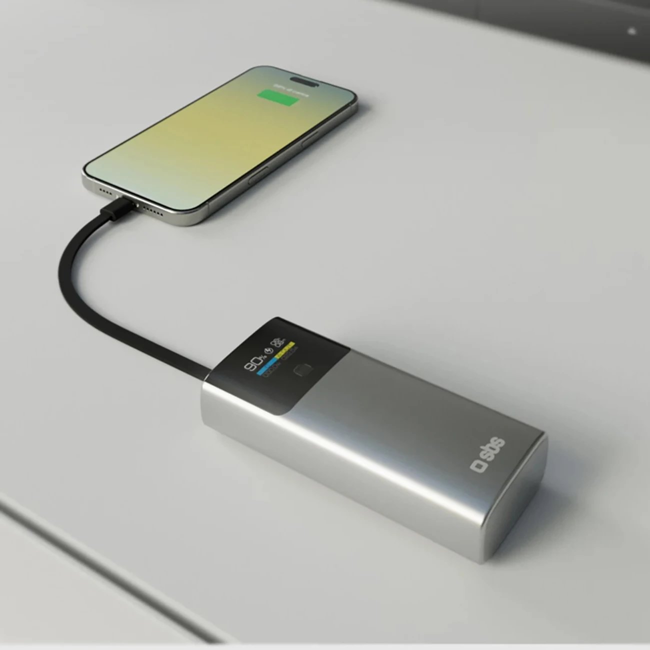 Powerbank SBS 10000mAh me LCD, PD 20W, USB-C kabllo e integrume, Gri