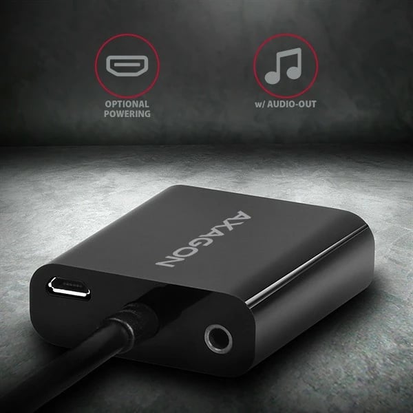 Adapter HDMI në VGA AXAGON RVH-VGAN me dalje audio, micro USB, i zi