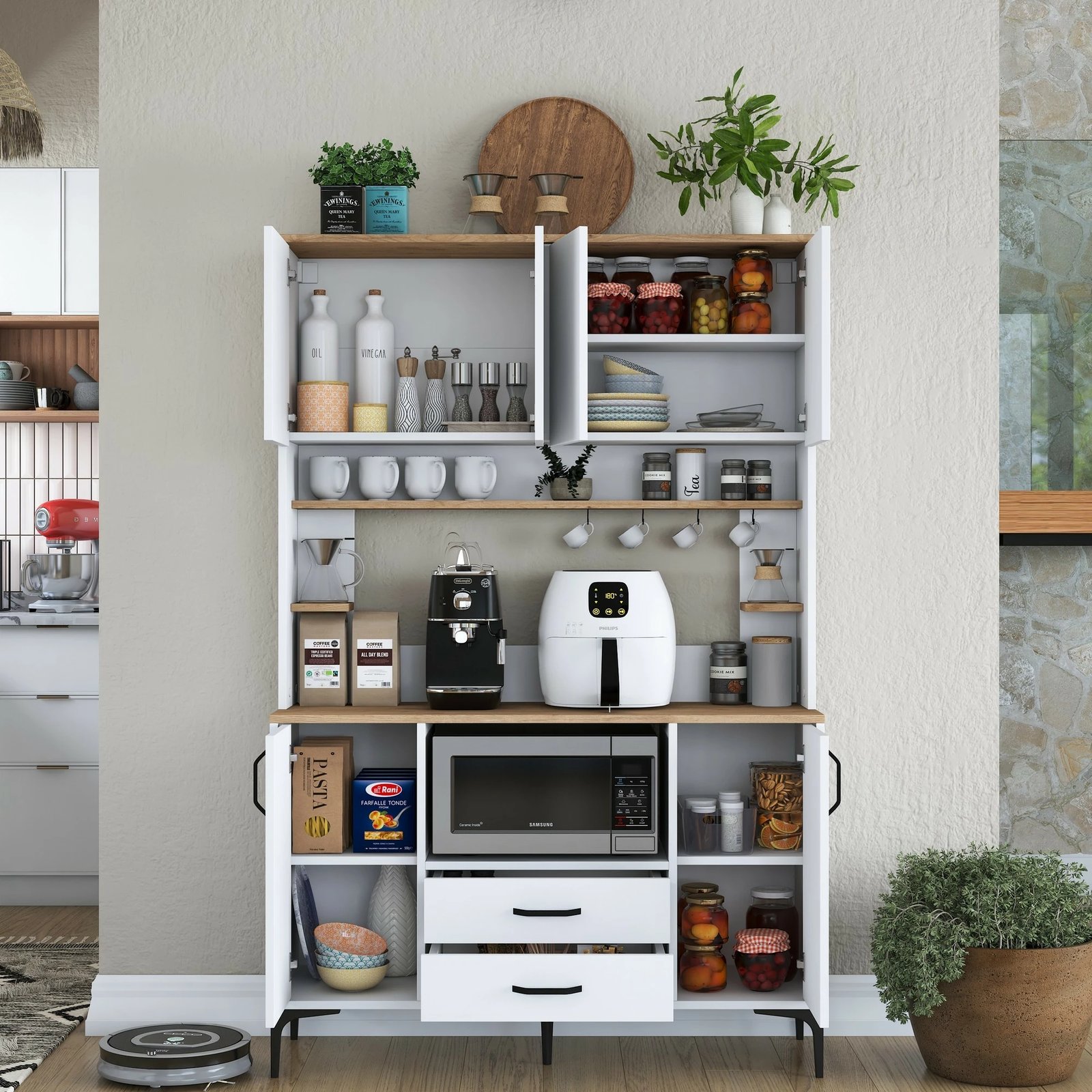 Dollap multifunksional Hanah Home, JE168 - 3257, ngjyrë e bardhë dhe arre