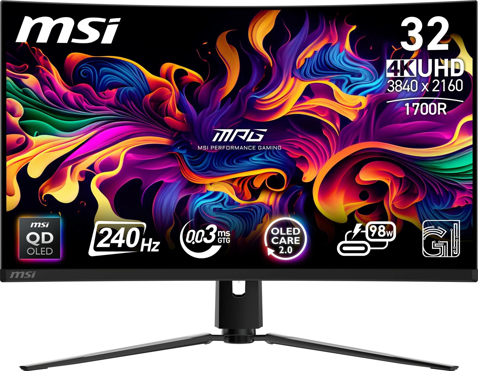 Monitor gaming MSI MPG 321CURXDE, 32 inç, 4K UHD, QD-OLED, 240Hz