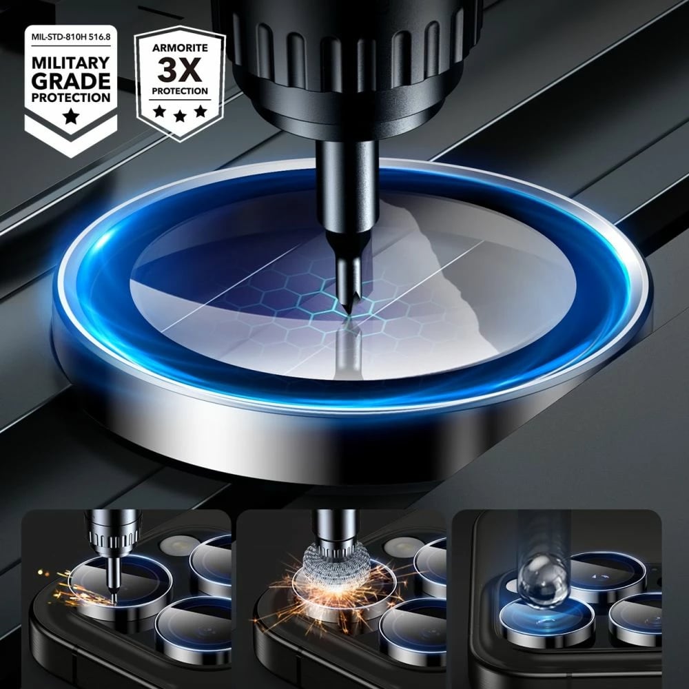 Mbrojtës xhami për kamerë ESR Armorite për iPhone 16 Pro / 16 Pro Max, Zi