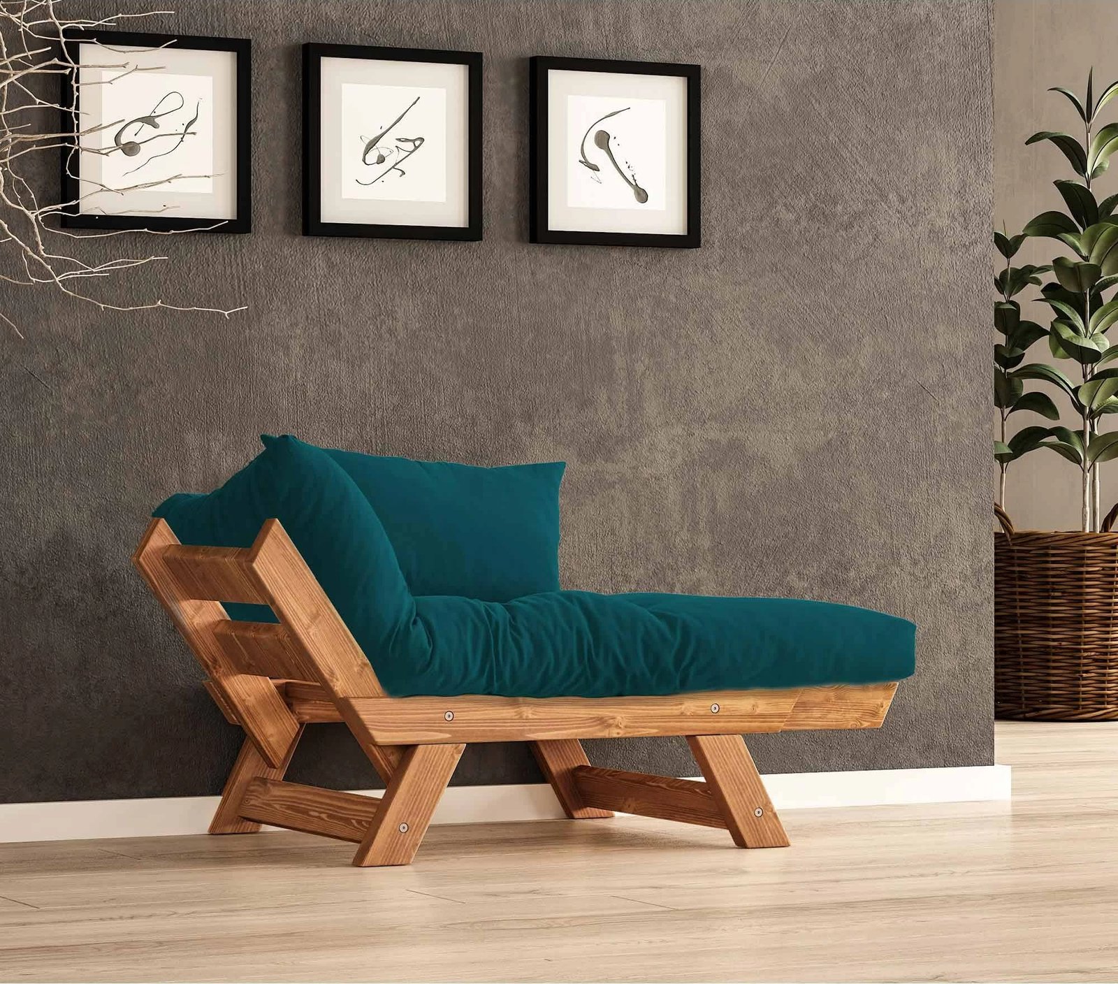 Karrige për kopsht një vend, Skye Decor, CPT8158-140, dru pishe, ngjyrë teak dhe jeshile petrol