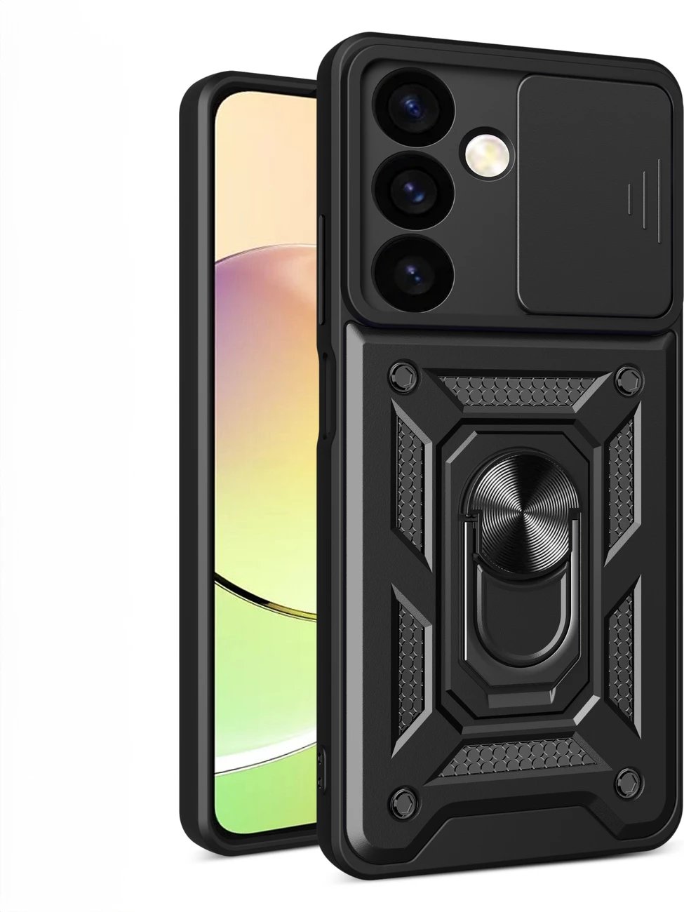 Mbështjellës Hurtel Hybrid Armor Camshield për Samsung Galaxy A35, me kapak kamere, i zi