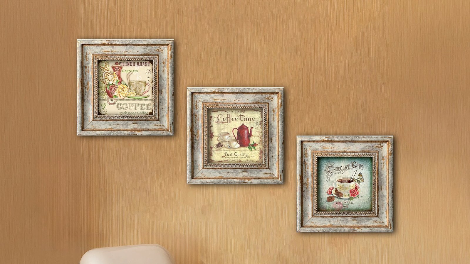 Set pikturash dekorative me kornizë, MDF, shumëngjyrëshe, Wallity, Huhu322, 3 copë, 20x20cm