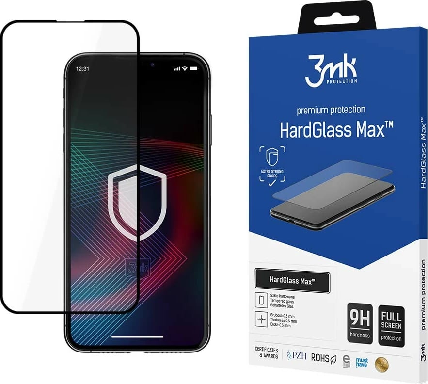 Xham i temperuar 3mk HardGlass Max për iPhone 14, 9H, Zi