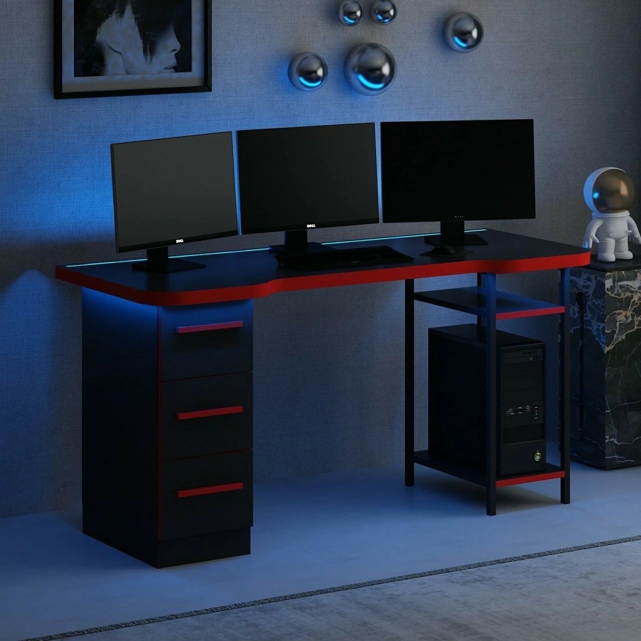 Tavolinë gaming Skye Decor, Phoenix 7, e zezë-kuqe