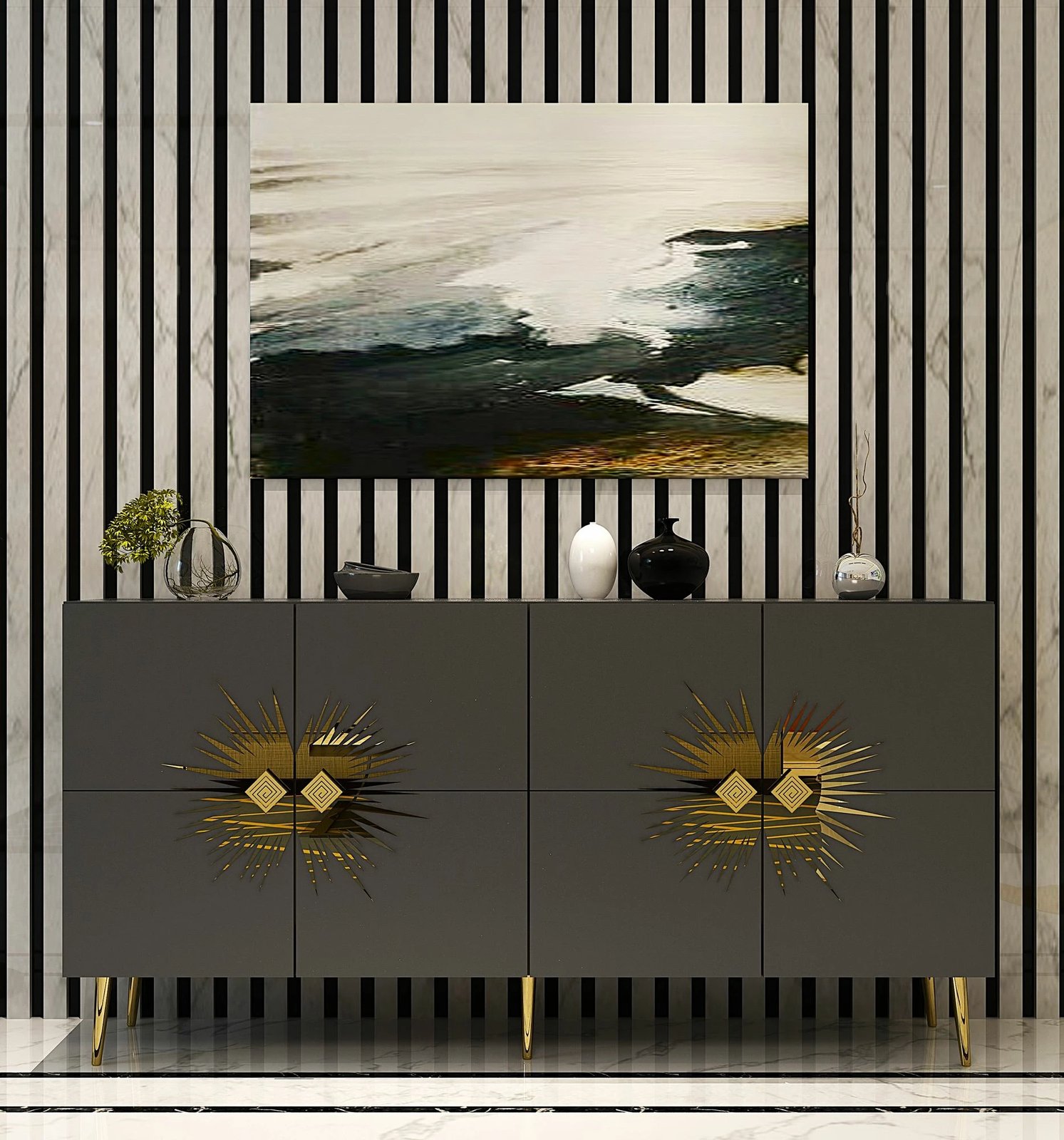 Konsol Skye Decor, ngjyrë antracit dhe ari, Nida KB150